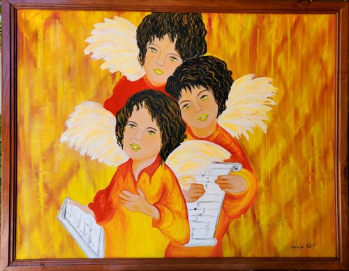 "ANGELES CANTORES EN AMARILLO" di Estela Del Valle Mañez, Pittura in vendita su Singulart