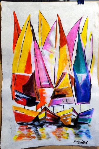 "VELAS COLORIDAS en AMATE" par Estela Del Valle Mañez, Œuvre sur papier en vente sur Singulart