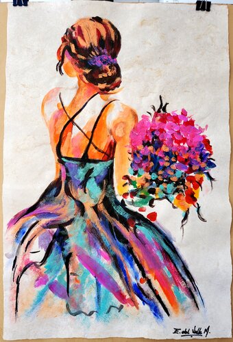 "MUJER con RAMO DE FLORES" by Estela Del Valle Mañez, 종이 for Sale on Singulart