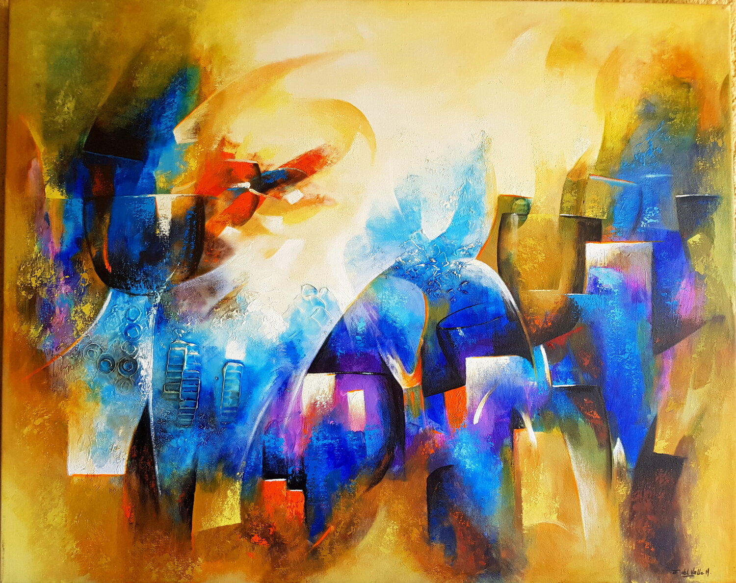 "COPAS  ABSTRACTAS en AMARILLO" Estela Del Valle Mañez Originalgemälde zu verkaufen