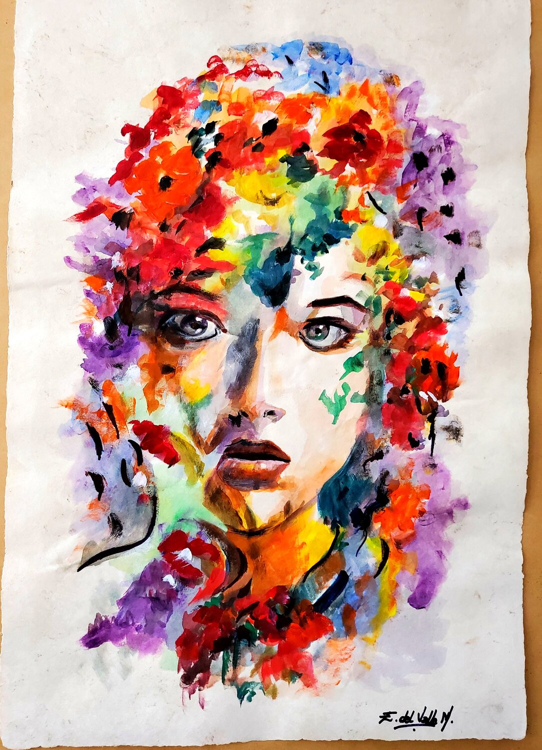 "MUJER en FLOR" Estela Del Valle Mañez Werk auf Papier zu verkaufen