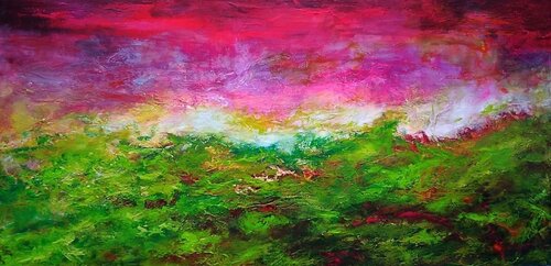 Commission for a Singulart collector: Scarlet Landscape van Kasia Kaldowski, Schilderij te koop op Singulart