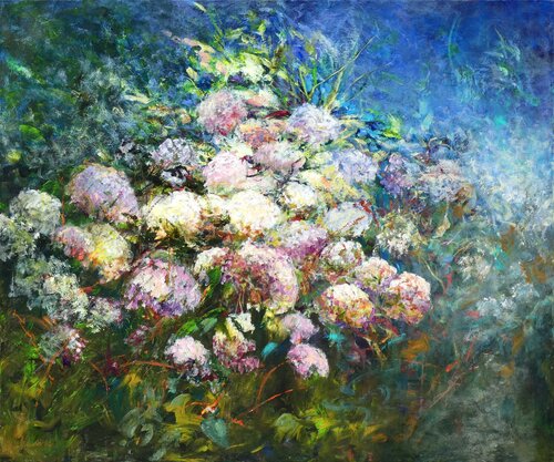 Dance of Hydrangea van Kasia Kaldowski, Schilderij te koop op Singulart