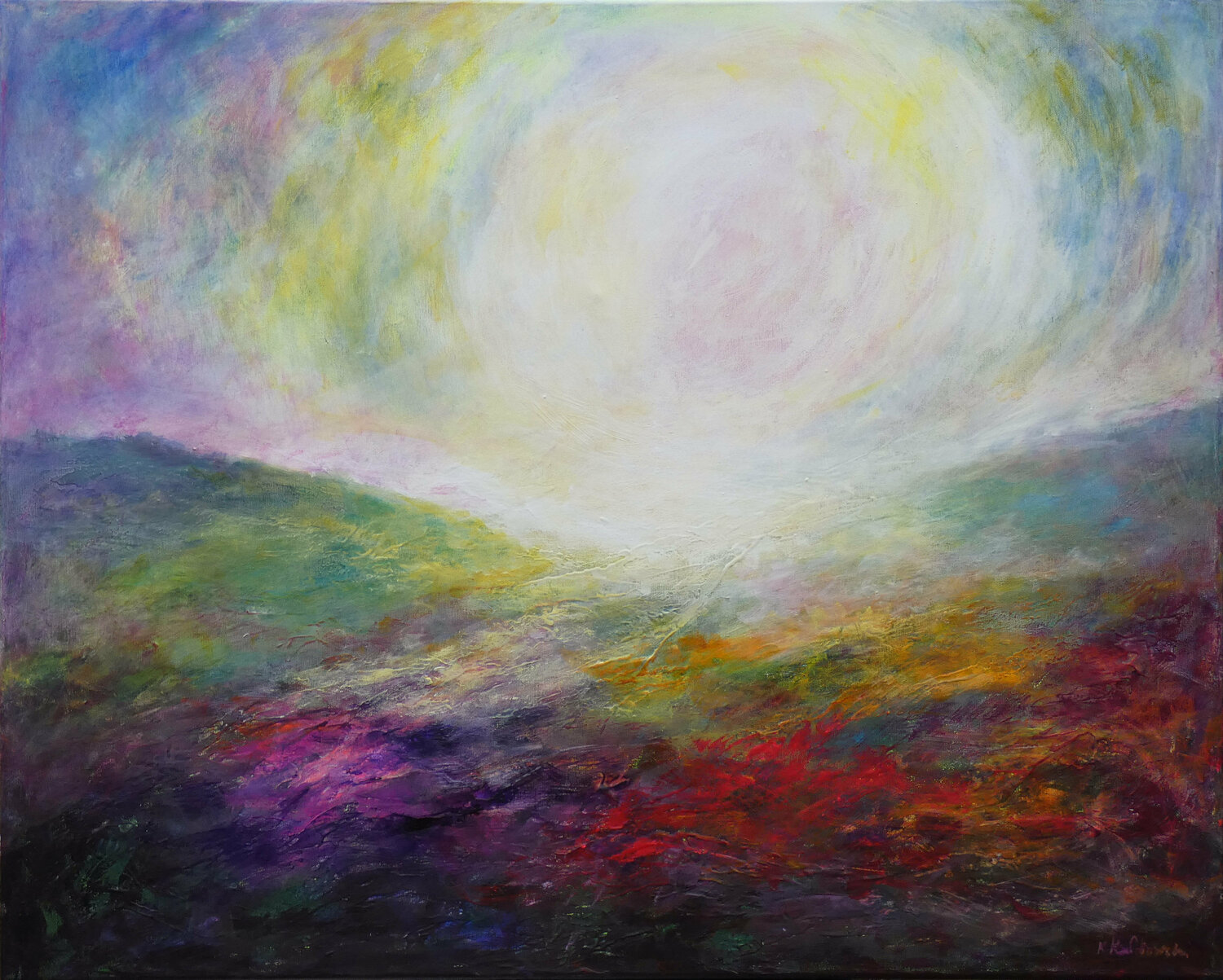 Commission for a Singulart Collector: Here Comes the Sun Kasia Kaldowski Originalgemälde zu verkaufen