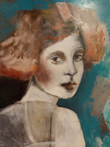 DONNA CON FONDO TURCHESE van Rossana Borzelli, Schilderij te koop op Singulart