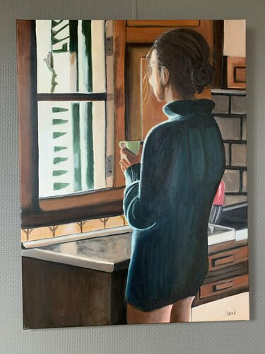 Morning coffee in the kitchen von Sanne Rasmussen, Malerei kaufen auf Singulart