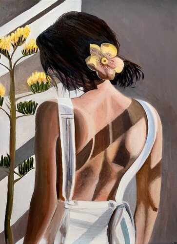 The girl with the orchis van Sanne Rasmussen, Schilderij te koop op Singulart