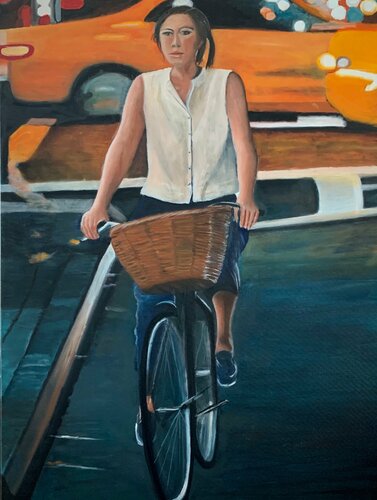 The girl with the bicycle II di Sanne Rasmussen, Pittura in vendita su Singulart