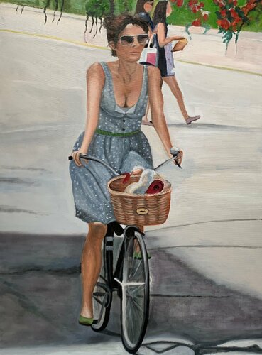 The girl with the bicycle III di Sanne Rasmussen, Pittura in vendita su Singulart