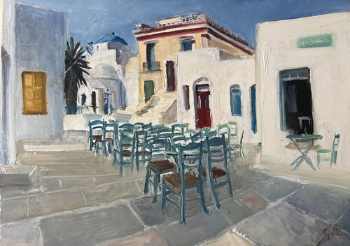 La place du village, dans les Cyclades de Cécile Guth, Pintura a la venta en Singulart