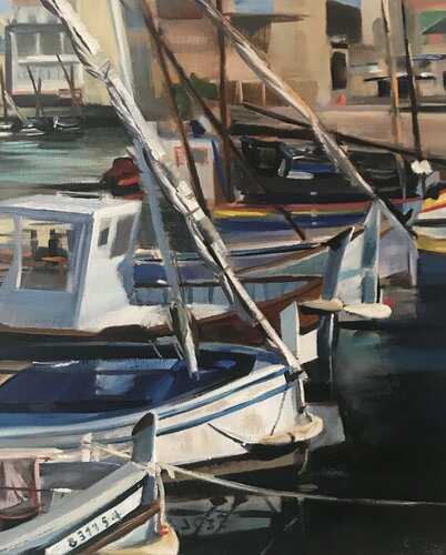 Les Pointus à Sanary van Cécile Guth, Schilderij te koop op Singulart