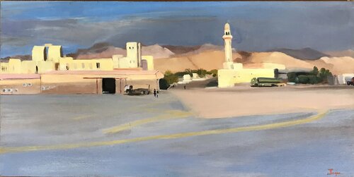 Le port d'Aqaba au soleil couchant di Cécile Guth, Pittura in vendita su Singulart