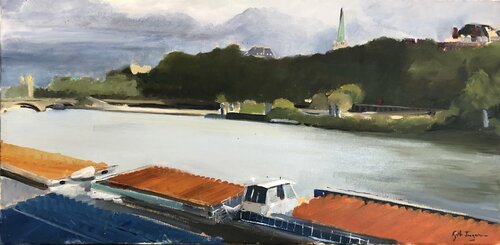 Vue du pont de l'Alma à Paris di Cécile Guth, Pittura in vendita su Singulart