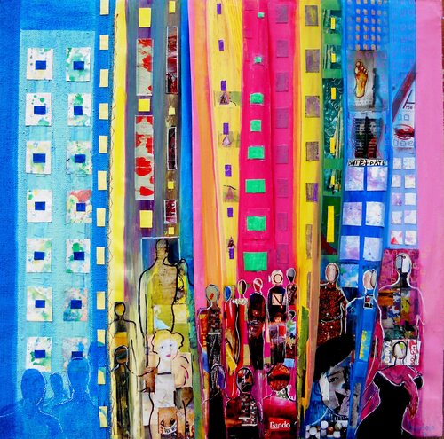 Men in the cityes- La città che sale van Giuseppe Zumbolo, Schilderij te koop op Singulart