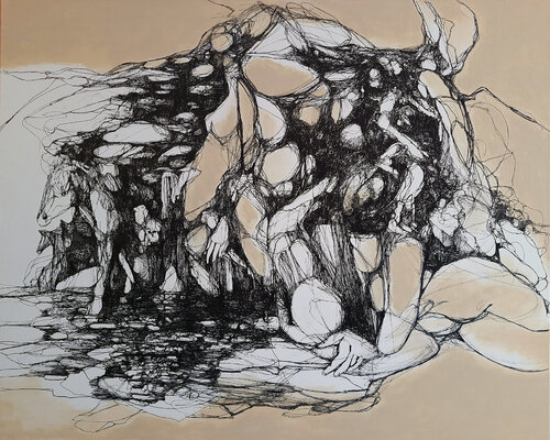 in the morning - shapes in the trees de Jörg Kuplens, Dibujo a la venta en Singulart
