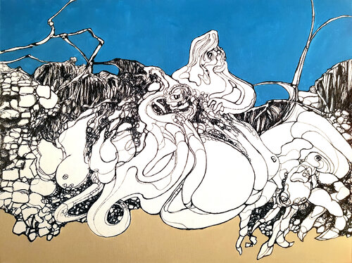 Blue Enfilade #3 (3/4) by Jörg Kuplens, Drawing for Sale on Singulart