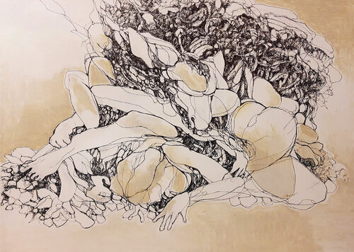 in the hustle and bustle van Jörg Kuplens, Tekening te koop op Singulart