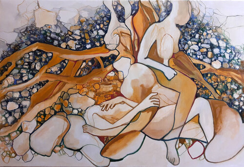 in the hustle and bustle - Temptation on a sunny afternoon par Jörg Kuplens, Peinture en vente sur Singulart
