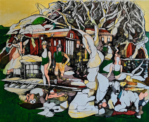 Bizarre Assemblage #1 -  When you're alone and life is making you lonely, you can always go – Downtown par Jörg Kuplens, Dessin en vente sur Singulart