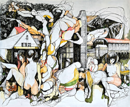 Bizarre Assemblage #2 -  When you're alone and life is making you lonely, you can always go – Downtown van Jörg Kuplens, Tekening te koop op Singulart