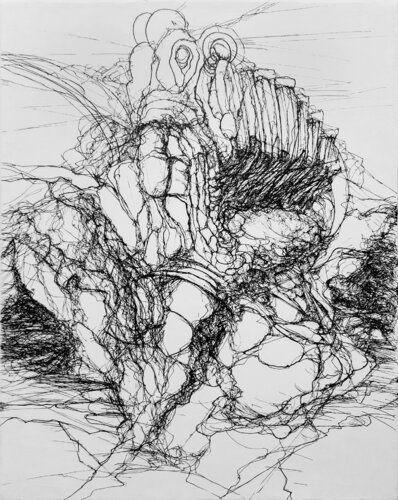 Sleeping colossus in the dunes van Jörg Kuplens, Tekening te koop op Singulart