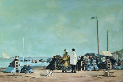 Crinolines sur la plage von Arnaud Feuga, Malerei kaufen auf Singulart