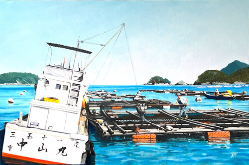 Élevage de sérioles au Japon 2 van Arnaud Feuga, Schilderij te koop op Singulart