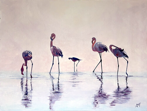Flamants au point du jour de Arnaud Feuga, Pintura a la venta en Singulart