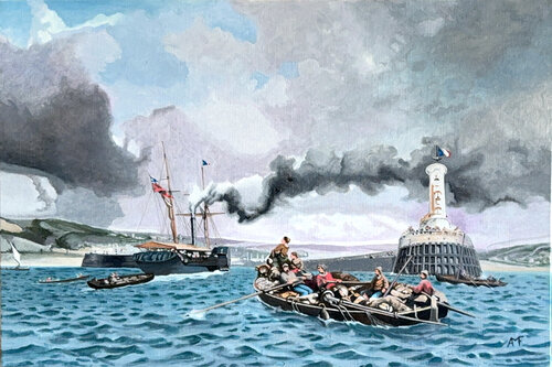 Premier vapeur à Boulogne par Arnaud Feuga, Peinture en vente sur Singulart