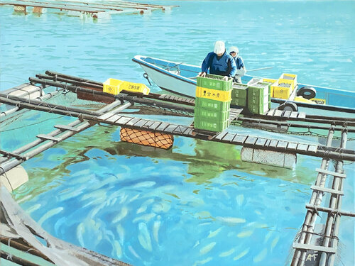 Elevage de la sériole au Japon by Arnaud Feuga, Painting for Sale on Singulart