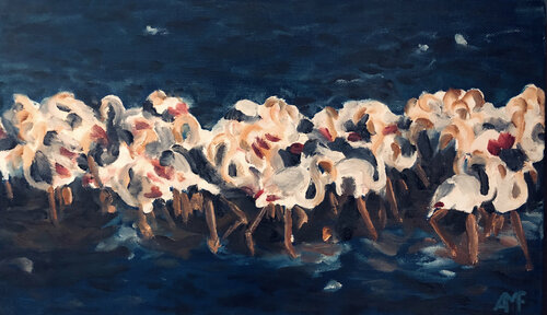 Réveil de flamants roses 2 di Arnaud Feuga, Pittura in vendita su Singulart