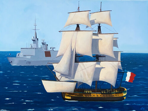 Nouvelle Hermione et frégate Lafayette von Arnaud Feuga, Malerei kaufen auf Singulart