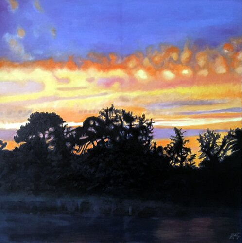 Coucher de soleil au trou n°2 de Arnaud Feuga, Pintura a la venta en Singulart