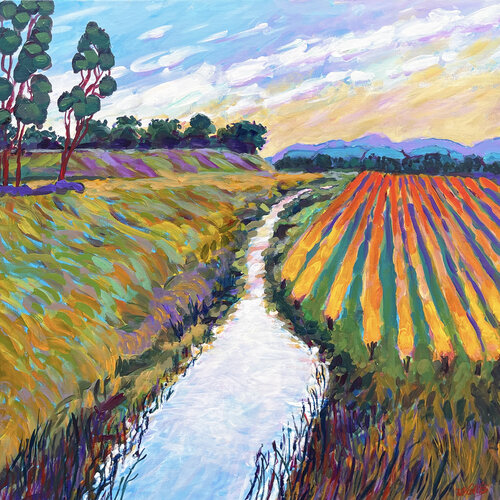 Wild Summer Grasses Alongside Cultivated Grain 'Fields von Charles Wallis, Malerei kaufen auf Singulart