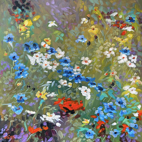 Red, White and Blue Wildflowers von Charles Wallis, Malerei kaufen auf Singulart