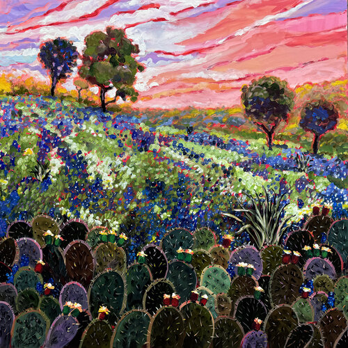 Texas Spring Pasture Just Before Dusk von Charles Wallis, Malerei kaufen auf Singulart