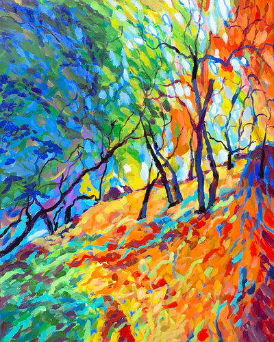 Hiking Up The Forest Slope di Charles Wallis, Pittura in vendita su Singulart