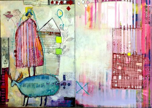 Crazy World / Diptychon di Helmtrud Kraienhorst, Pittura in vendita su Singulart