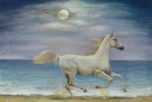 Full moon rising van Simona Marziani, Schilderij te koop op Singulart