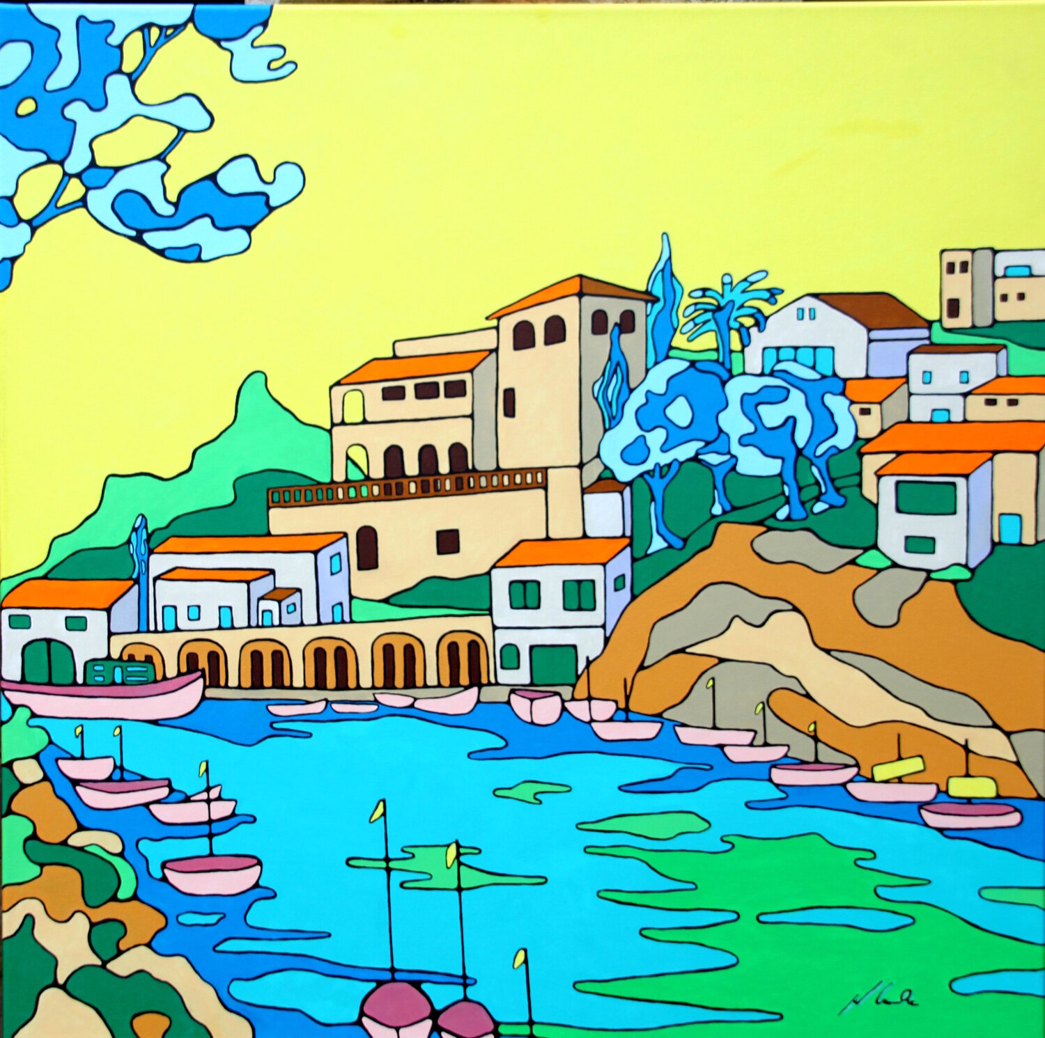 B 45 Fischerhafen Cala Figuera, Mallorca Willi Lemke Originalgemälde zu verkaufen