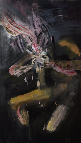 Meditation on Goya's "Saturn Devouring His Son" or "I summoned thee to tell you that everything is one" von Akis Oulkeroglou, Malerei kaufen auf Singulart