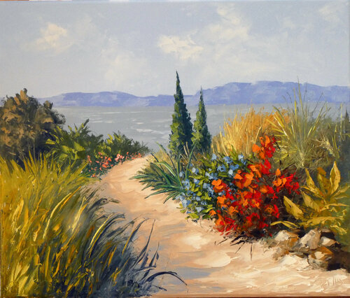 Jardin vers le lac van Pascal Clus, Schilderij te koop op Singulart