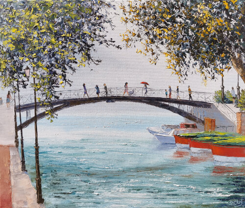 Annecy, le pont des amours di Pascal Clus, Pittura in vendita su Singulart