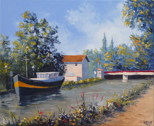 Péniche à Viéville van Pascal Clus, Schilderij te koop op Singulart