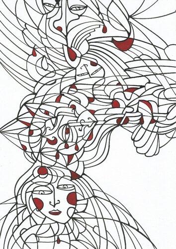 2022-10-26__01__Album 16__Serie_rote Tränen, schwarzweisse Tränen par Ira Repey, Dessin en vente sur Singulart