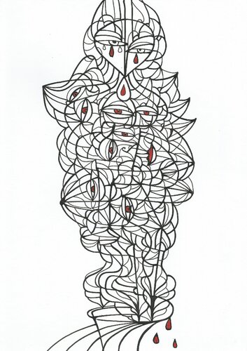 2022-10-26__02__Album 16__Serie_rote Tränen, schwarzweisse Tränen par Ira Repey, Dessin en vente sur Singulart