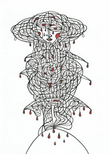 2022-10-26__05__Album 16__Serie_rote Tränen, schwarzweisse Tränen par Ira Repey, Dessin en vente sur Singulart