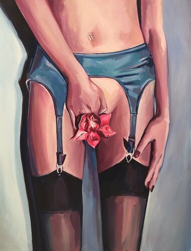 Whispers of Color: Female Figure in Lingerie von Sasha Robinson, Malerei kaufen auf Singulart