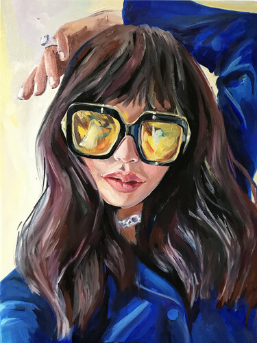 【S12号】good blue(portrait_s) oil painting Vintage S T Young (Shu Tao Yang in Chinese) Oil Painting