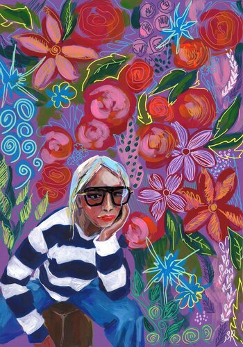 Very Peri Girl with Flowers Abstract Giclée print on Canvas - Limited Edition of 25 Print van Sasha Robinson, Afdruk te koop op Singulart